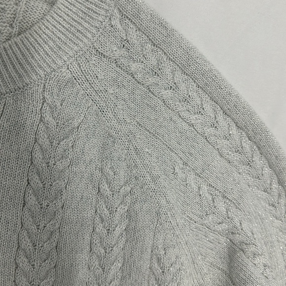 Athleta Crossroads Crew Sweater. Bright White Metallic Cable Knit Wool Blend - Picture 3 of 7